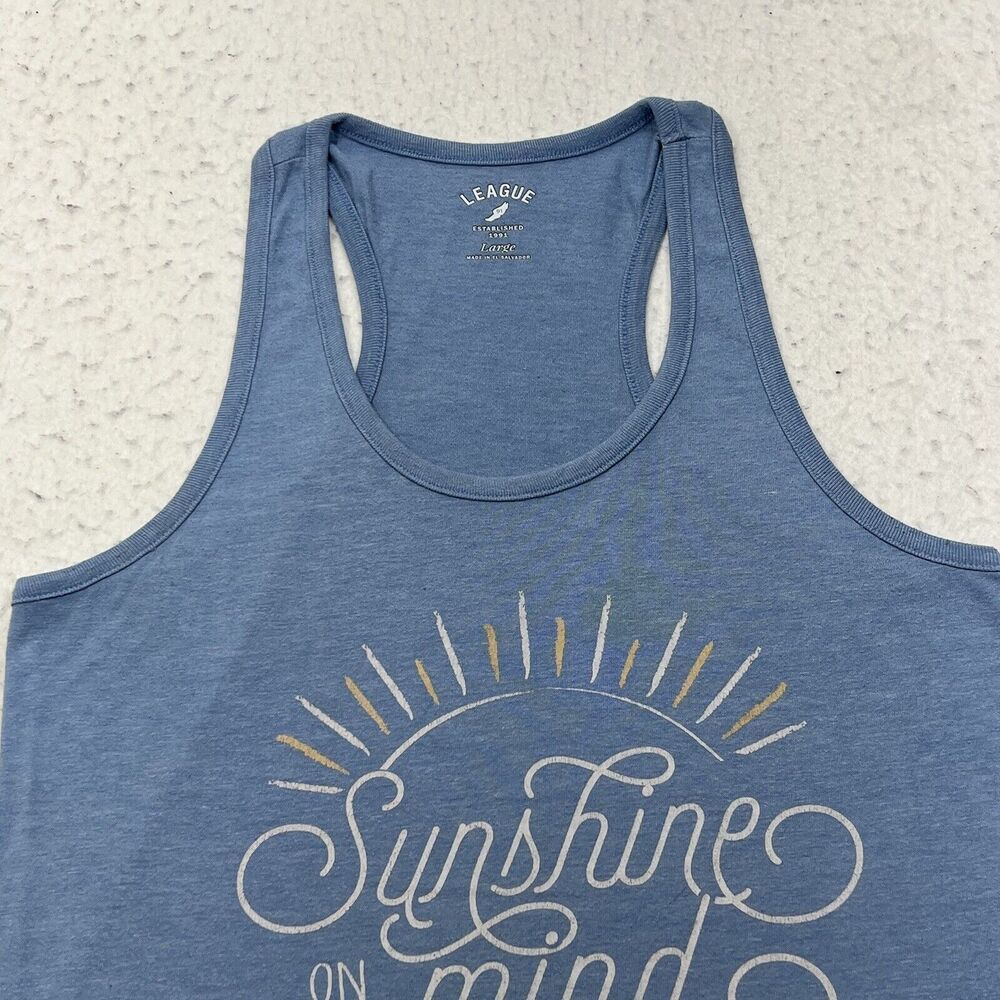 League Women's Large Blue Tank Top Sunshine on my Mind Lake Burton Georgia - Picture 2 of 12